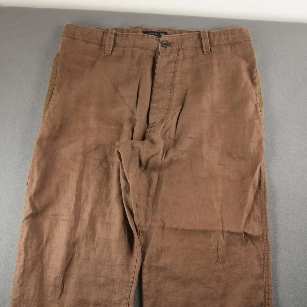 Banana Republic Linen Wide Leg Relaxed Pants Womens 38x30 Brown Trousers
